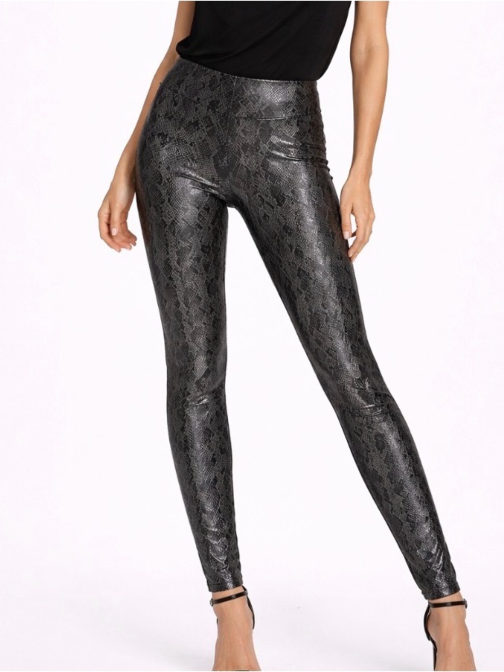 7 For All Mankind Faux Vegan Leather Leggings Snake Print Shiny Taupe/Brown LG